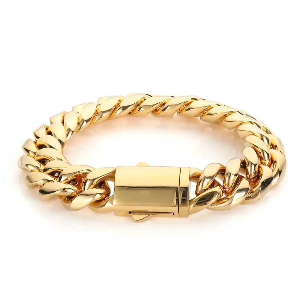 Hochwertige Breite 8–14 mm, Edelstahl, goldfarben, kubanische Kette, wasserdichte Panzergliederkette für Männer und Frauen, verschiedene Größen – Detail 17