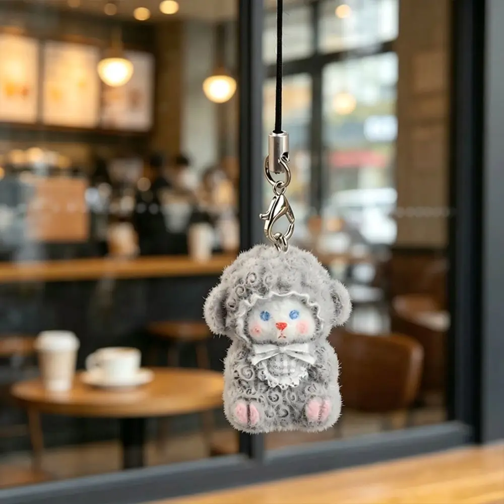 Sheep Pattern Flocking Sheep Keychain Bag Charm Phone Strap Mini Lamb Pendant Handmade Craft Car Keychain Accessories