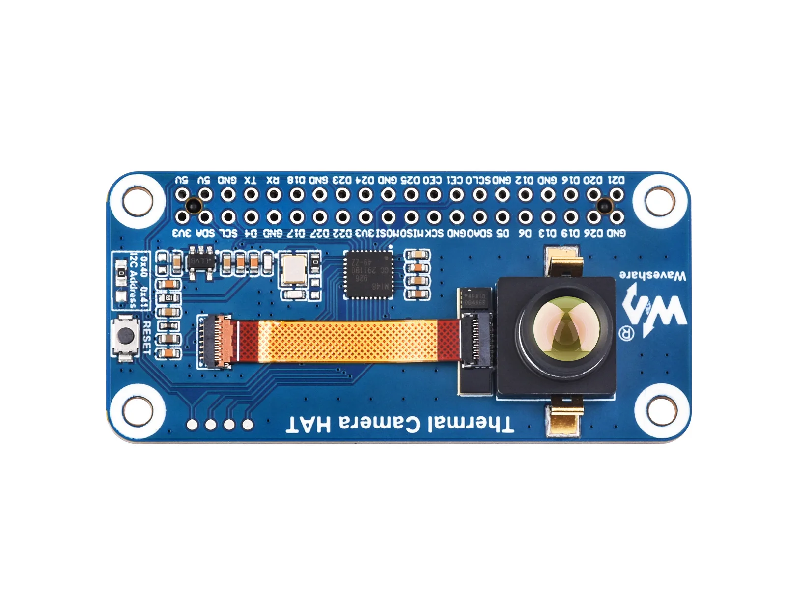 Waveshare 40PIN GPIO Header or Type-C Port Long-wave IR Thermal Imaging Camera Module, 80×62 Pixels, 45°FOV, Waveshare