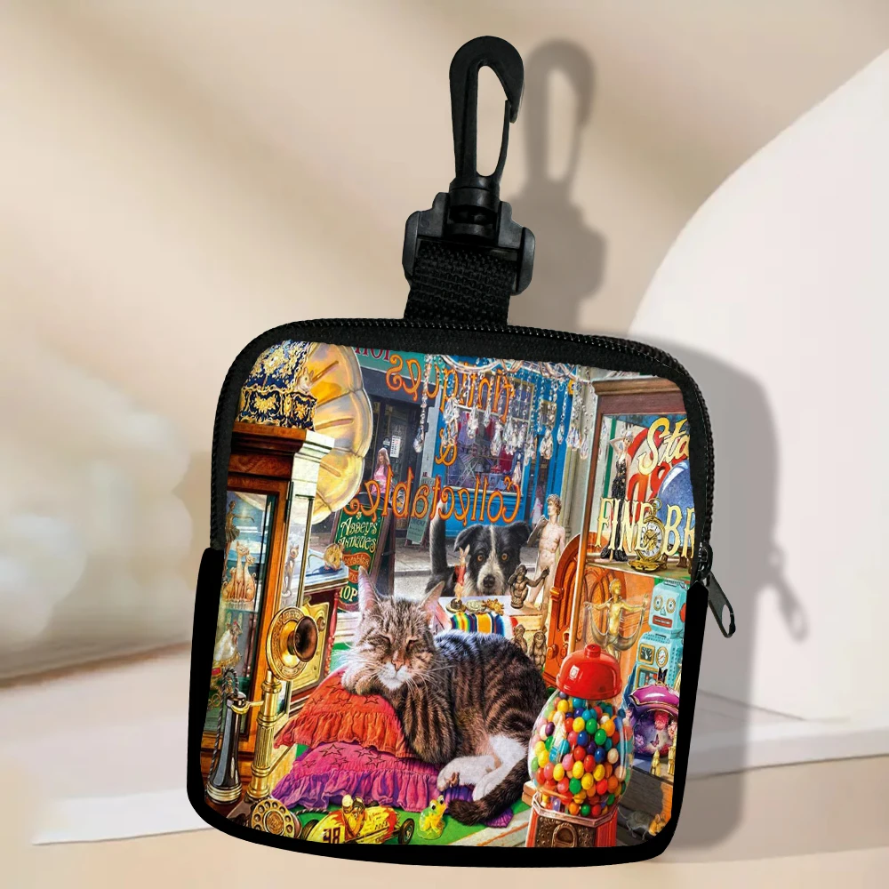 Portafoglio portamonete di grande capacità con stampa di gatti divertenti Borsa portamonete digitale impermeabile, scelta ideale per i regali