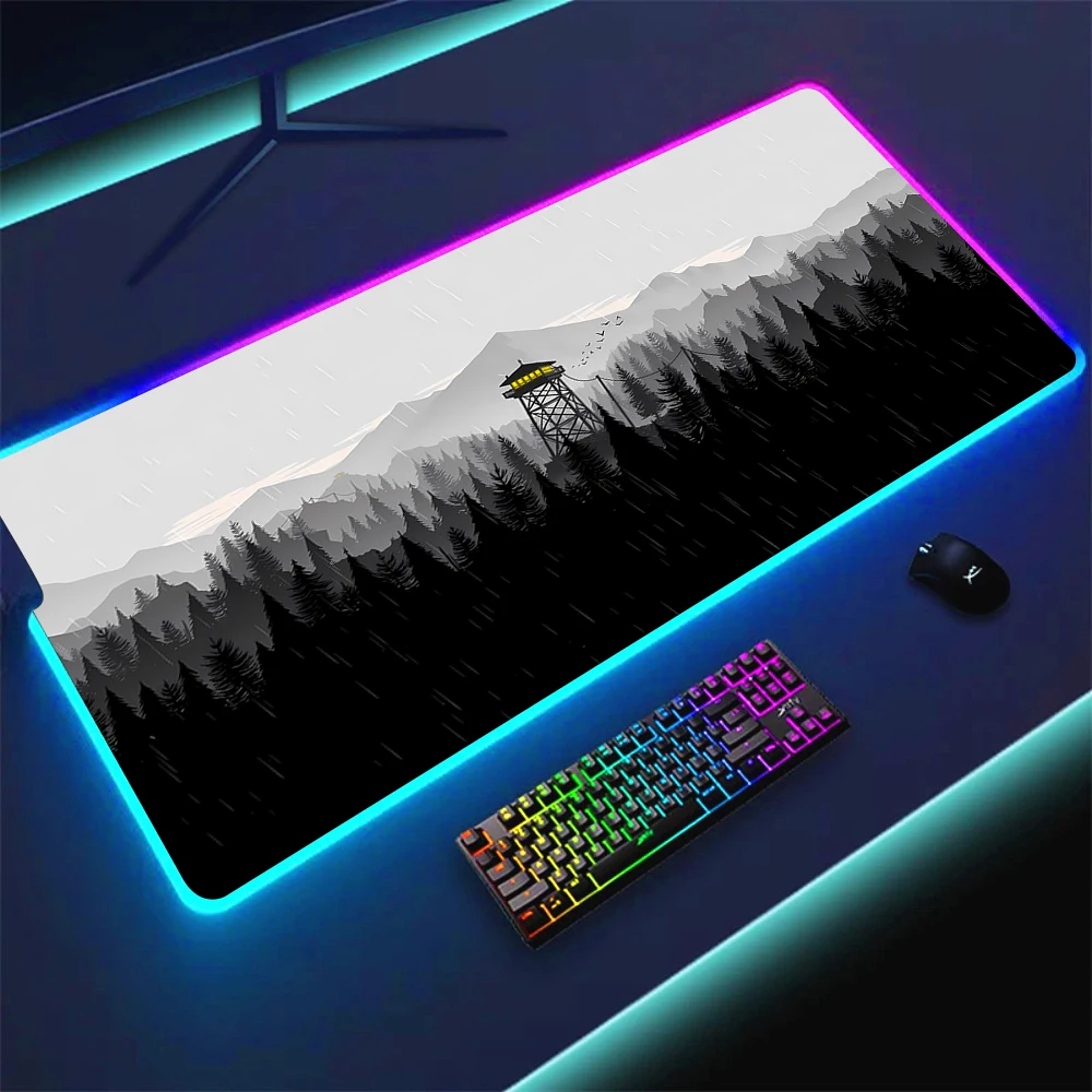 Gaming Non-Slip Mouse Pad RGB Deep Forest Firewatch LED Mousepad PC Gamer Computer Luminous Light 900x400 Large Keyboard Deskmat