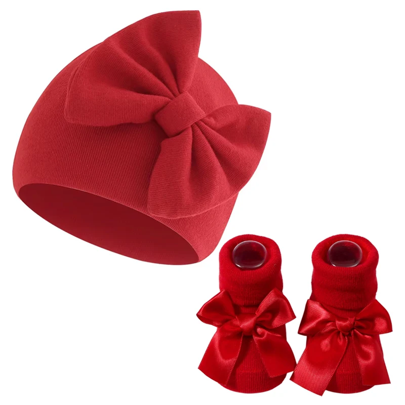 

2 шт./компл., однотонные вязаные детские шапки-тюрбаны, шапочки для новорожденных, шапки и бутиковые банты ручной работы, короткие носки, чулки, хлопковые носки до щиколотки