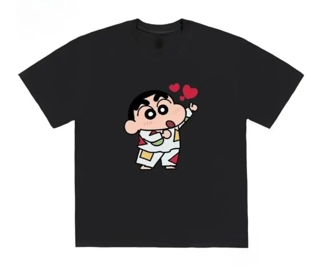 Crayon Shin Chan Love Heart Print Casual T Shirt Cute Anime Short Sleeve Tee for Men Women Daily Wear