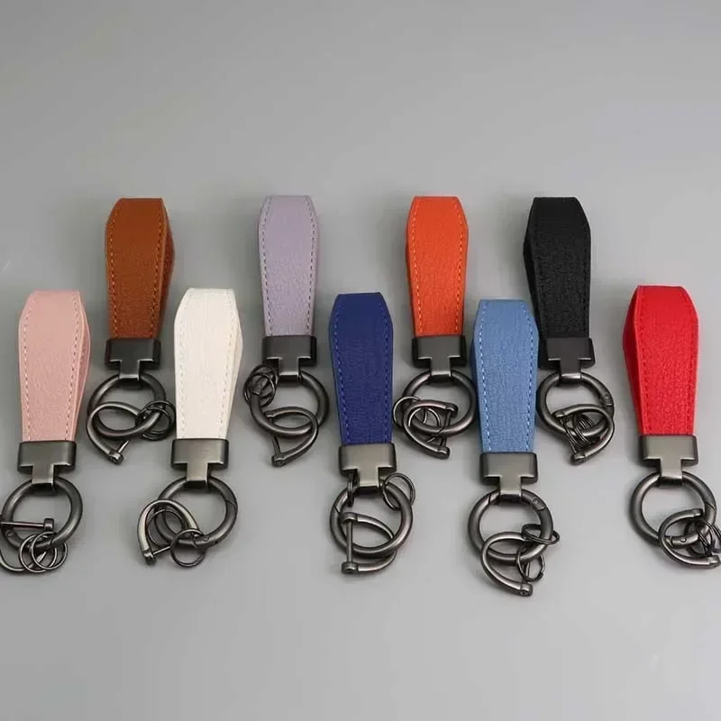 T Buckle Customized Lamb Pattern Leather Keychain for Men Women Vintage Personalized Car Logo Key Chains Laser Engrave Keyring
