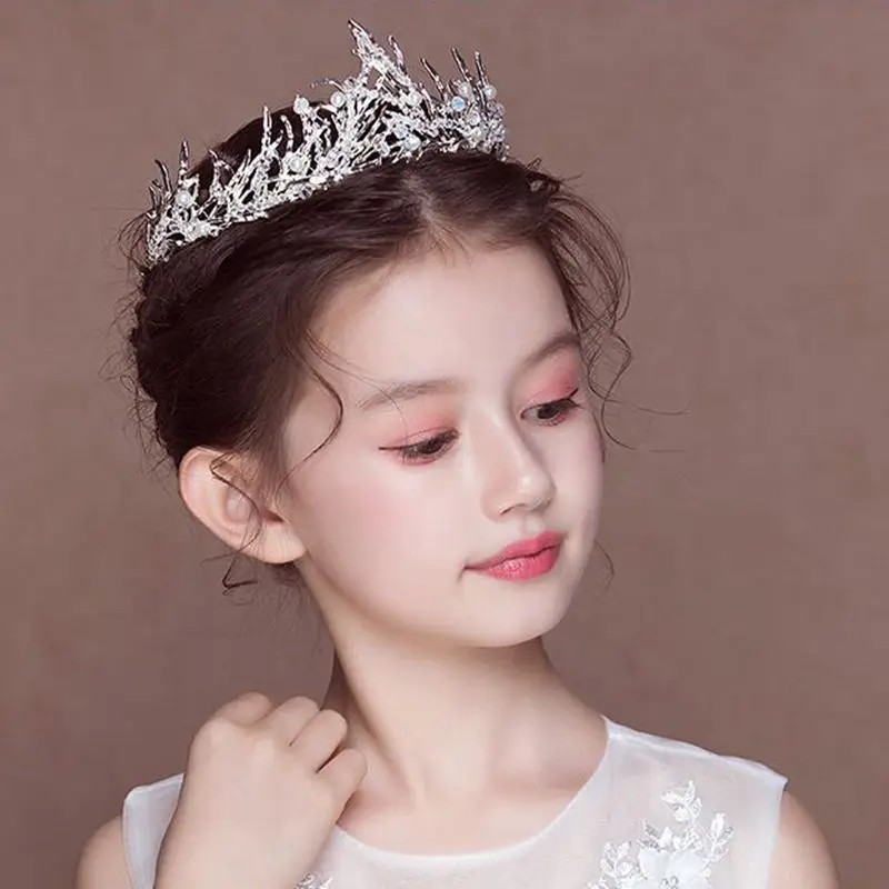 Kids Girls Crown Rhinestone Bridesmaid Tiaras Headband Wedding Headdress Performance Hair Jewelry Accessories