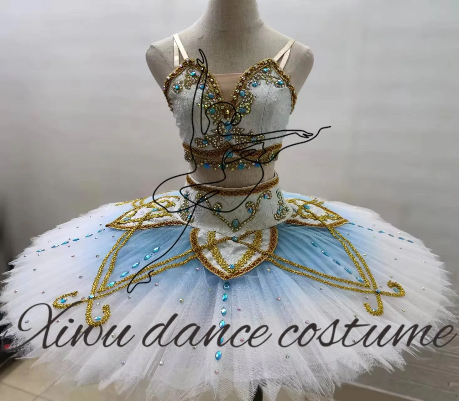 Customized White Pirate Split Variations Blue Gradient Ballet Performance Costume