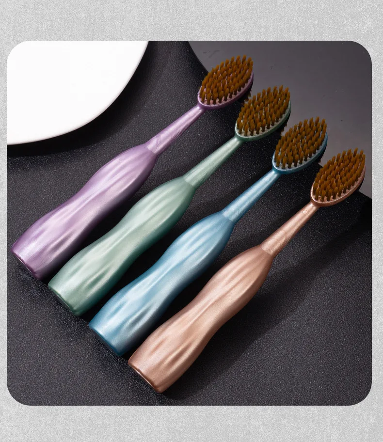 Large brush head for efficient cleaning. Wide head toothbrush with standing handle for adults.