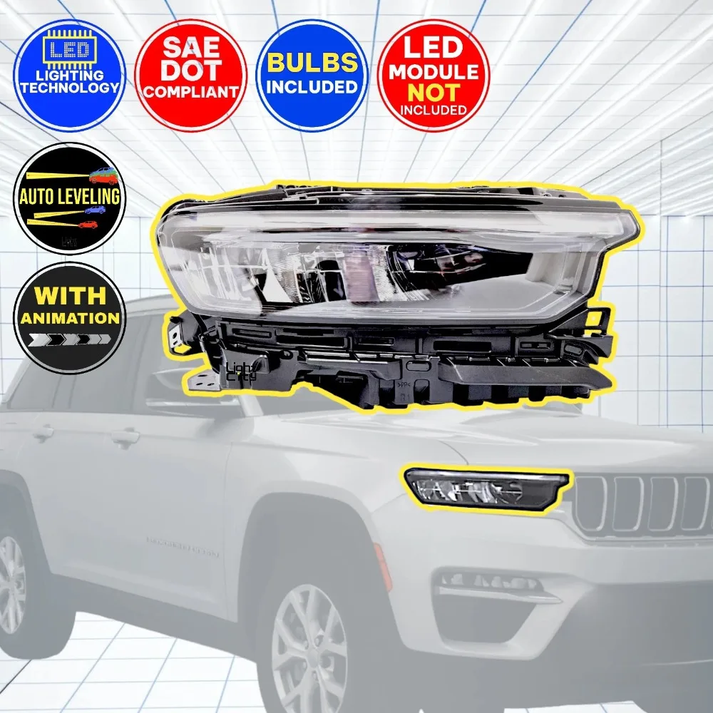 Passenger Side Headlight For 2022-2024 Jeep Grand Cherokee w/Leveling 68376980AG