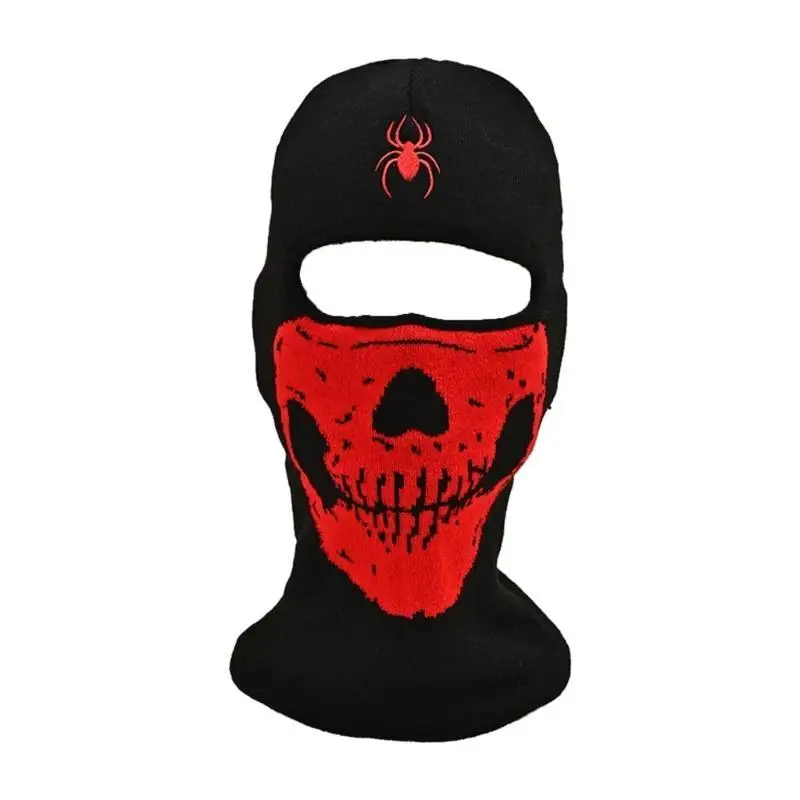 

652F Spooky Knitted Beanie Hat Neck Warmer Halloween Balaclava Hat Costume