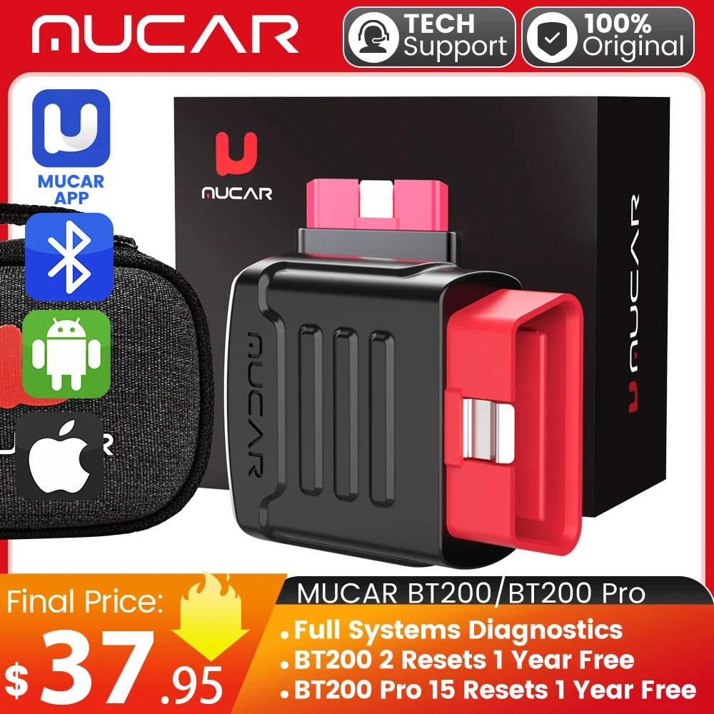 MUCAR BT200 Pro/BT200 OBD2 Диагностический сканер MUCAR BT200 Pro/BT200 , автомобильный диагностический инструмент с Bluetooth, с 15 сбросами (бесплатным маслом/SAS)