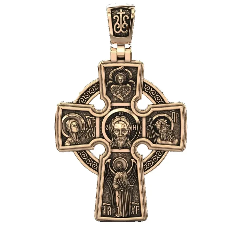 5.5g 3D Orthodox Cross With Saints Gold Pendant Real 925 Solid Sterling Silver Pendant