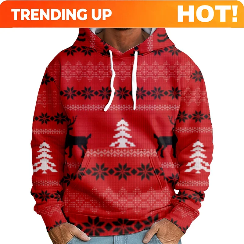 Customization Merry Christmas 3D Printing Hoodies 2026 Harajuku Funny Reindeer Graphic Hooded Sweatshirts Women Santa Claus Pull
