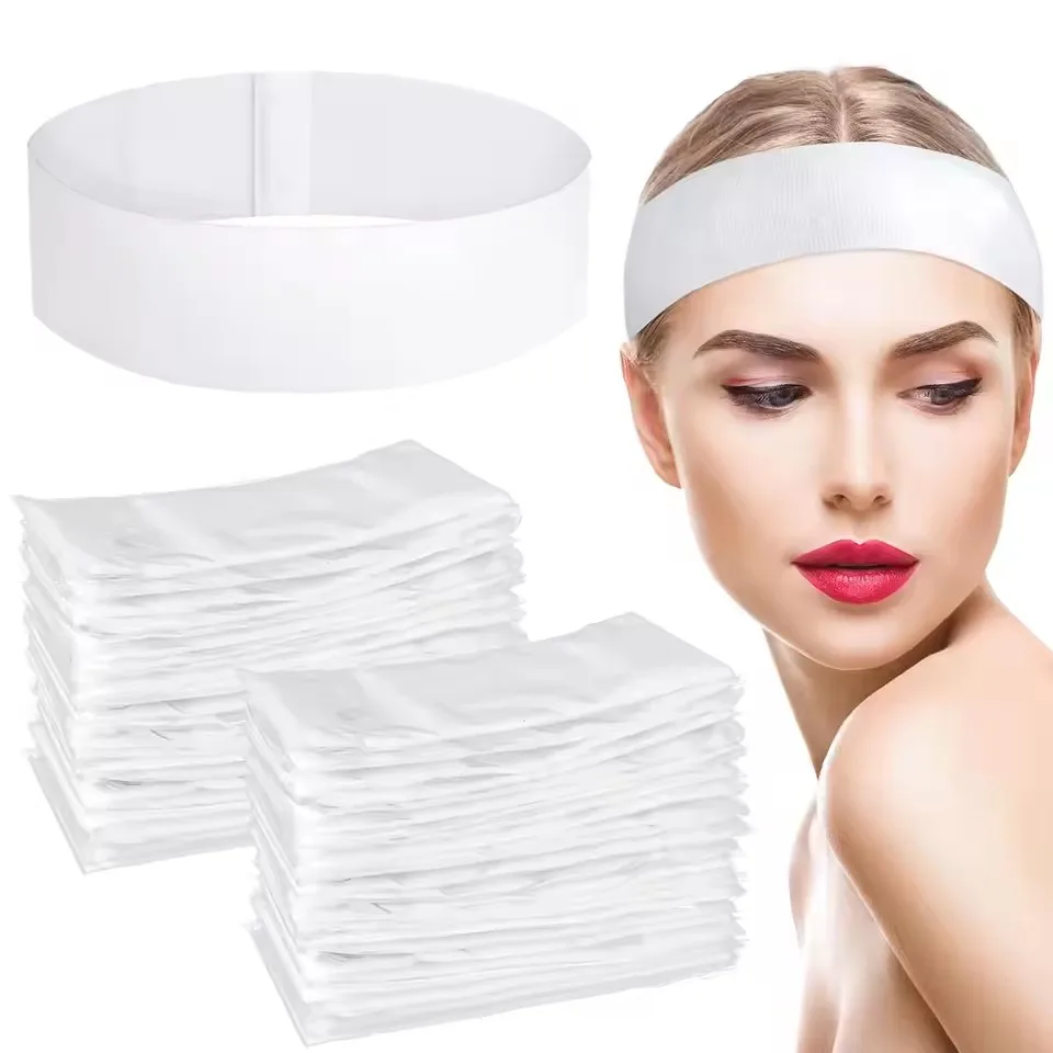50/100pcs Disposable Headbands for Women Facial Spa Headbands Stretch Non Woven Hairband Skin Care with Soft Convenient Closure