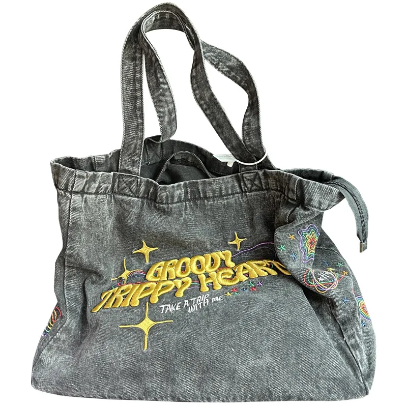 Umhängetaschen Für Frauen Casual Denim Taschen stickerei Weibliche Schulter Tasche Pack Reise Zipper Handtasche Tote Damen Umhängetasche