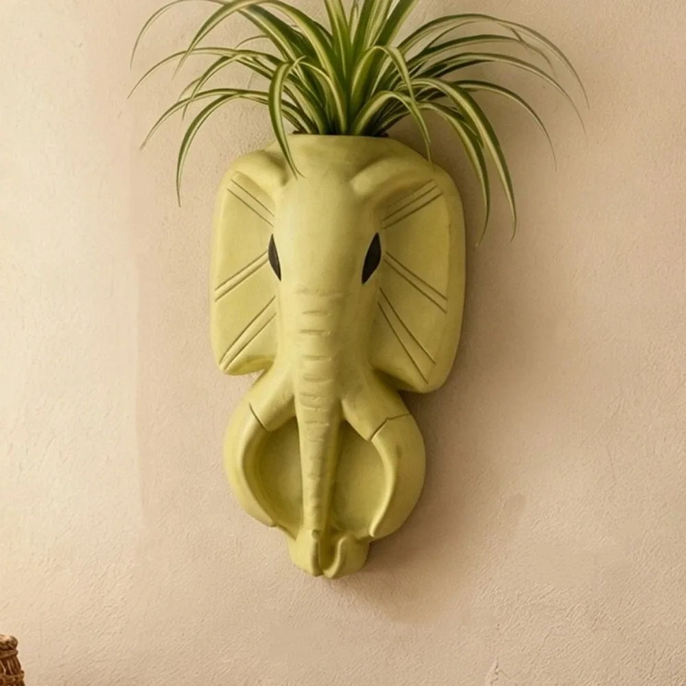 3D Animal Wall Mounted Flowerpot Elephant Head Abstract Design Wall Hanging Decoration Unique Hydroponic Vase Flower Placement