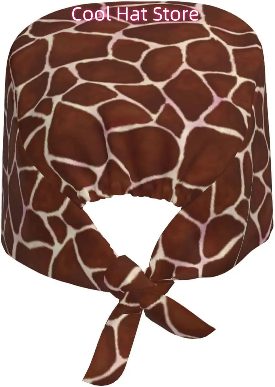 Giraffe Working Cap Scrub Cap with Sweatband Adjustable Unisex Women Tie Back Hat Nurse  Caps