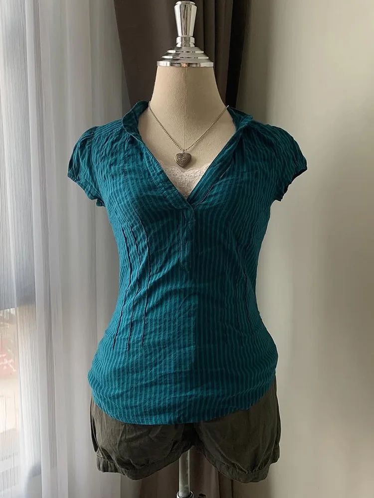 

Original een Lace Slim Fit irt for Young Women Vintage Design Casual Cotton Blend ort Sve Top by BZT