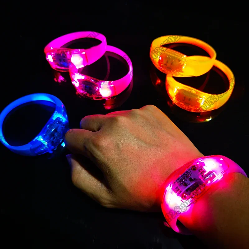 6pcs Led Sound Control Bracelet Flashing Bracelet Wristband Vibration Control Bracelet Glow in The Dark Wedding Party Supplies