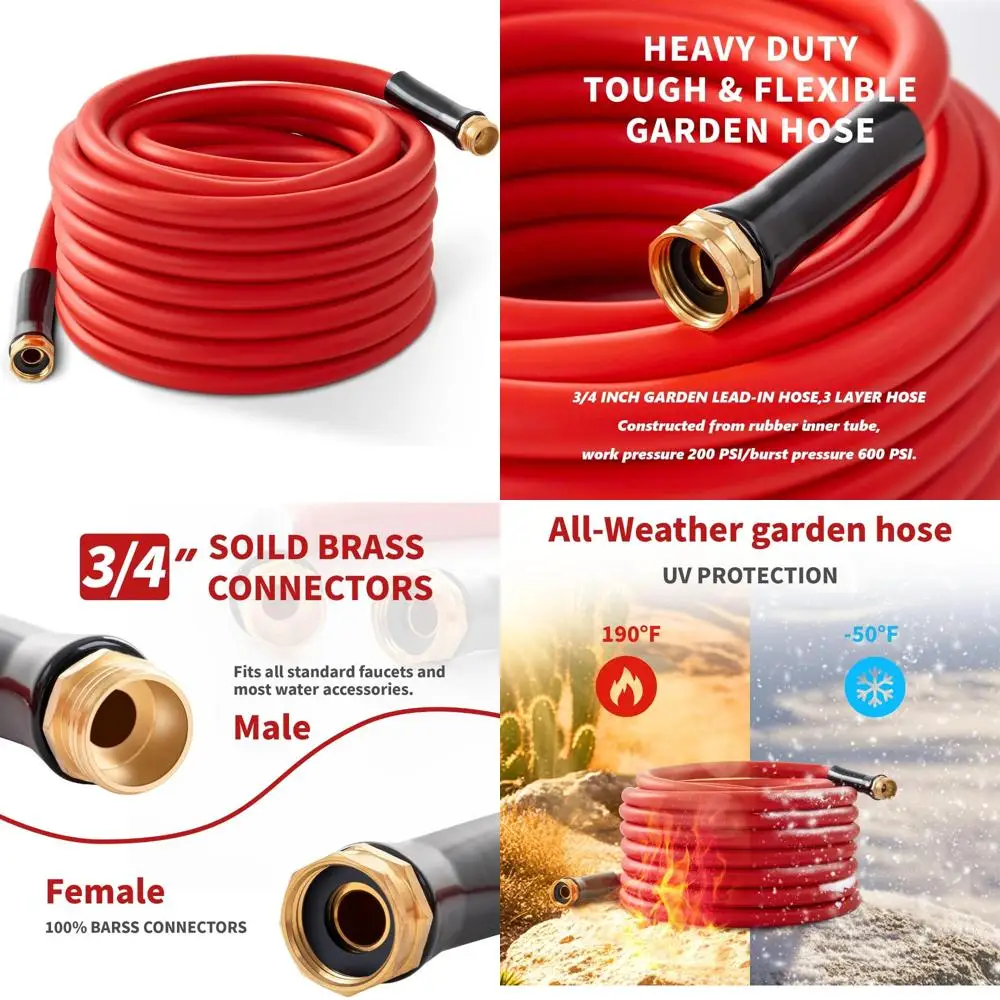 

Сверхмощный садовый шланг для горячей воды длиной 50 футов 3/4, вырывным давлением на квадратный дюйм, гибкая резина, подходит для температур от -50 ° От F до 1.