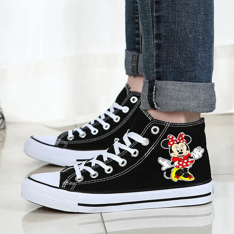 

Холщовая женская обувь Disney с Микки Маусом, весенне-осенние универсальные модные ботильоны на плоской подошве в простом стиле, черные ботильоны на резиновой подошве