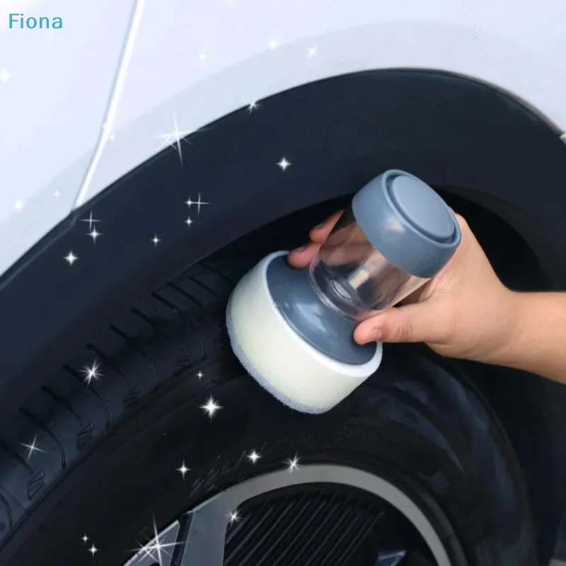 ☭Car Polishing Tire Shine Detailing Cleaning Reusable Waxing Sponge Applicator High Density Foam Pad Plastic Handle Auto Tools