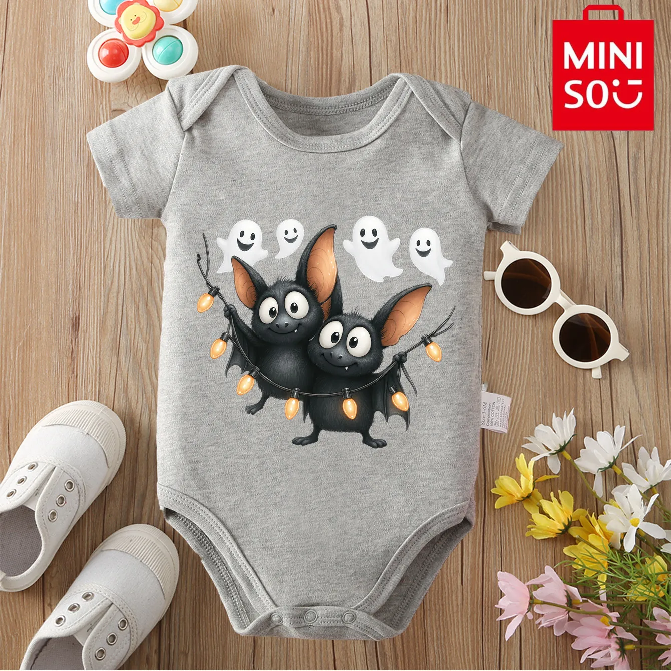 

MINISO 100% Cotton Cloths My First Halloween Cat Bat Cute Print Bodysuit for Baby Onesie Jumpsuit for 0 To 12 Months Newborn