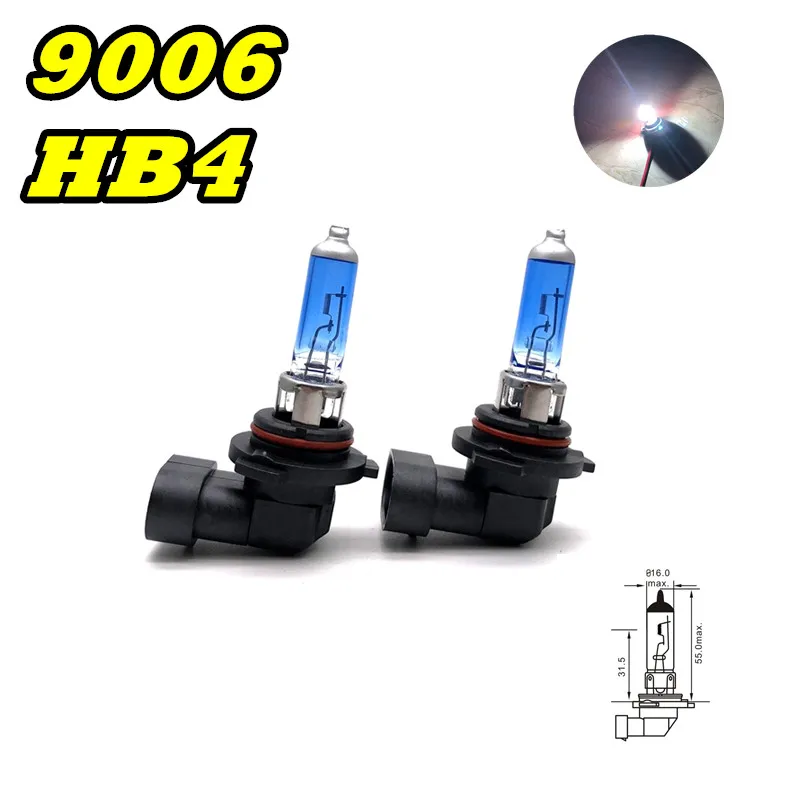

2Pcs 9006 HB4 Dipped Lights Head Lamp 12V 55W Super White Halogen Bulb 5800K High Power P22d 100W Car Light