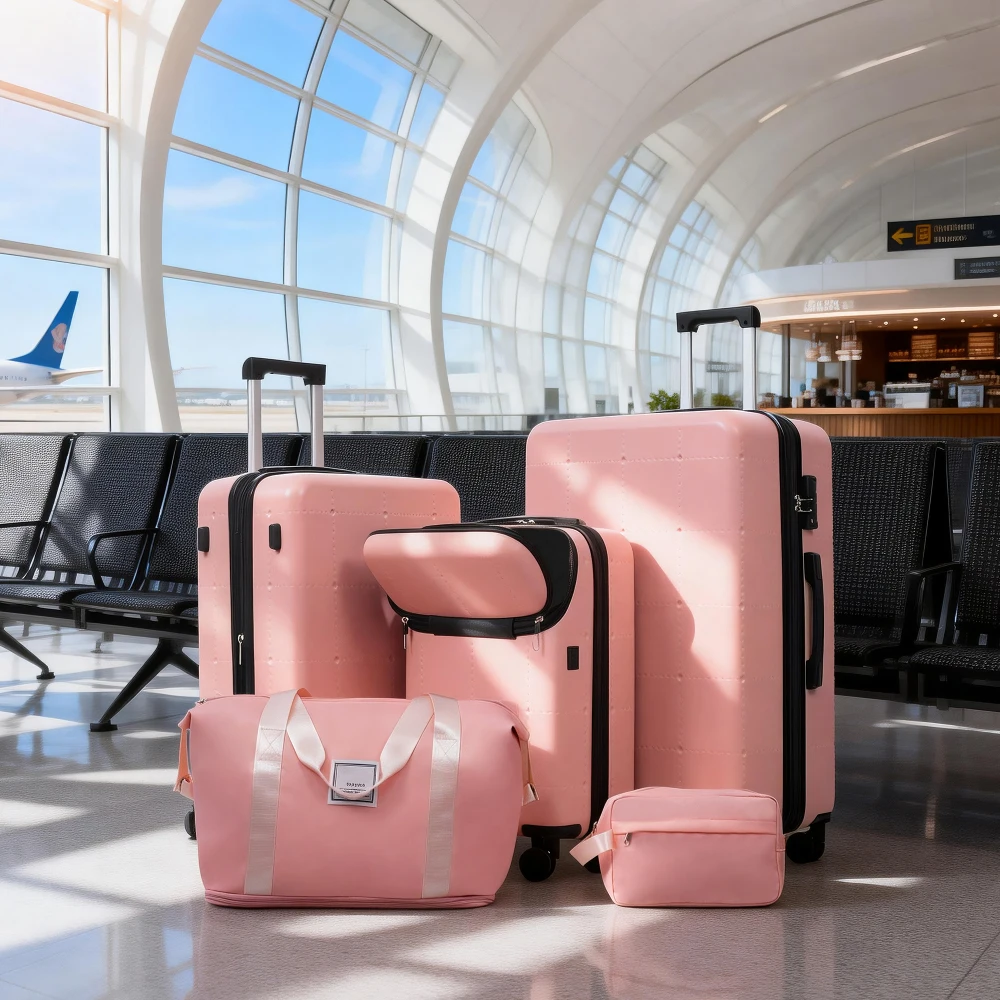 

Hardside Luggage Set 5Pcs with Bags, 20" Half-opening Carry on, USB Port, Expandable, Double Spinner Wheels, TSA Lock