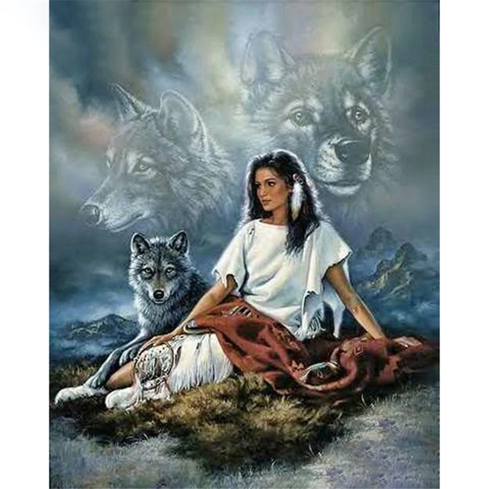 Loup Indian Women DIY Cross Stitch Embroidery 11CT Kits Craft Needlework Set Printed Canvas Cotton Thread Home     Sale