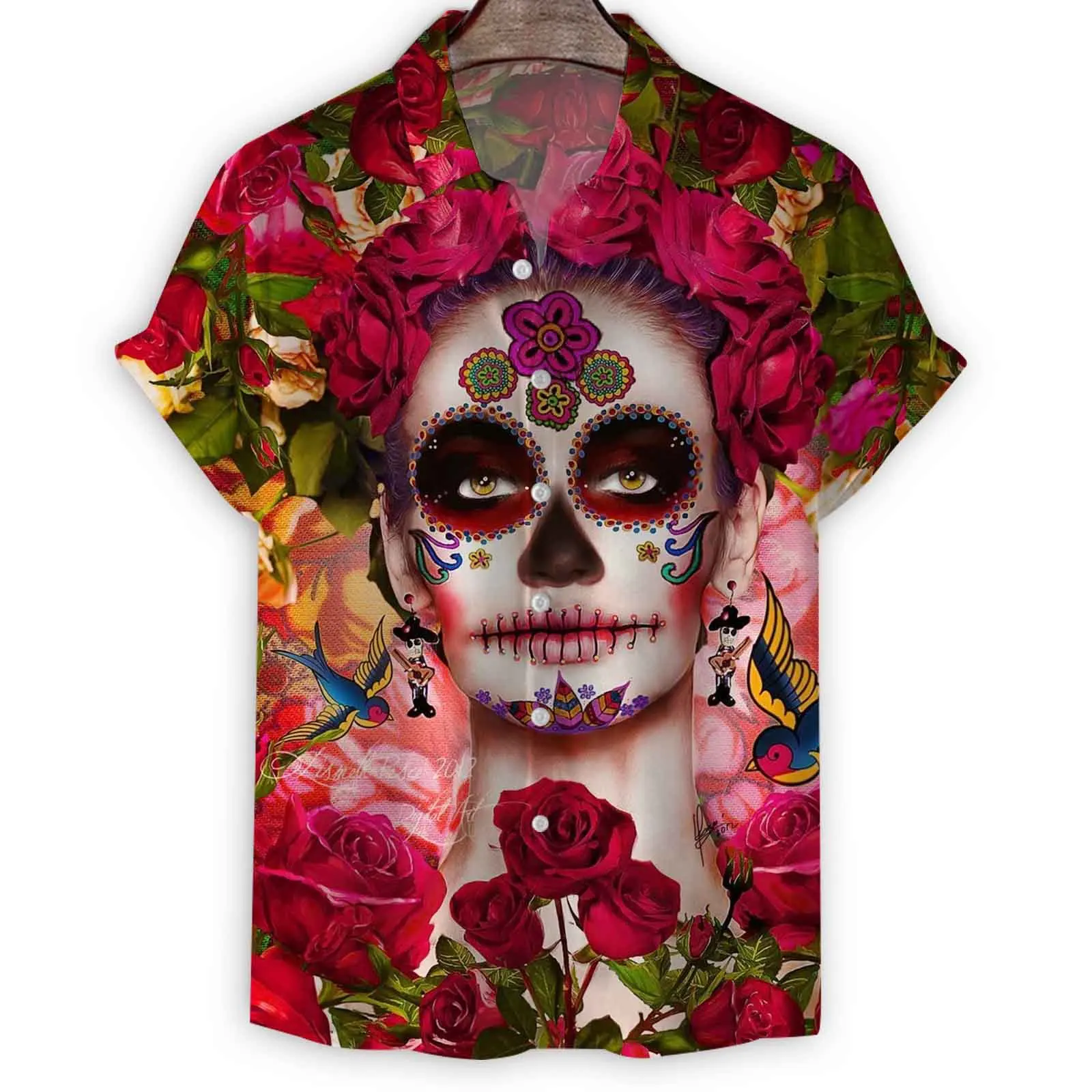 

Newest Hawaii Beach Men's Shirts 3D Skull Beauty Print Personality Short sleeve Shirt Summer Vacation Style Oversized Streetwear