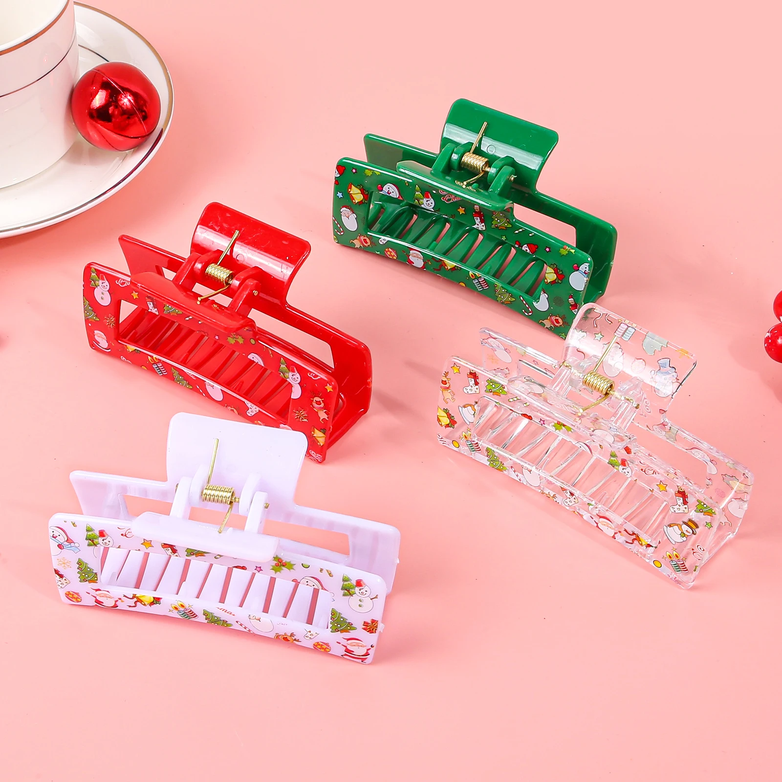 4/8pcs Christmas Tree Srinted Square Gripper For Kids Fashion Cute Leisure Daily Clip For Christmas Party Decor Hair Accessories