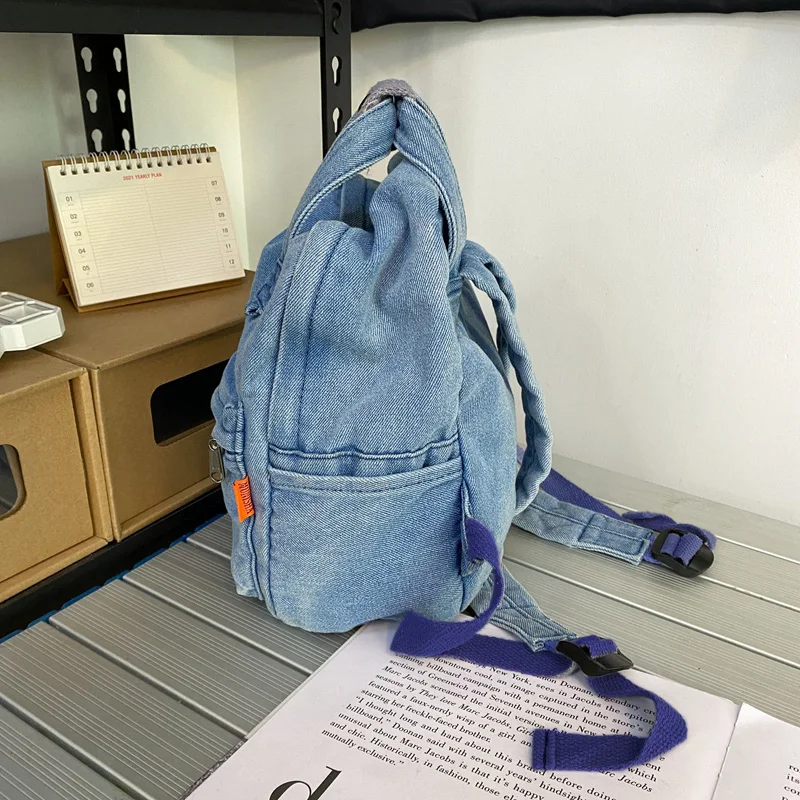 Mochila jeans vintage para meninas adolescentes, sacolas escolares de lona simples para mulheres, casual bolsa infantil feminina, jovem estudante,