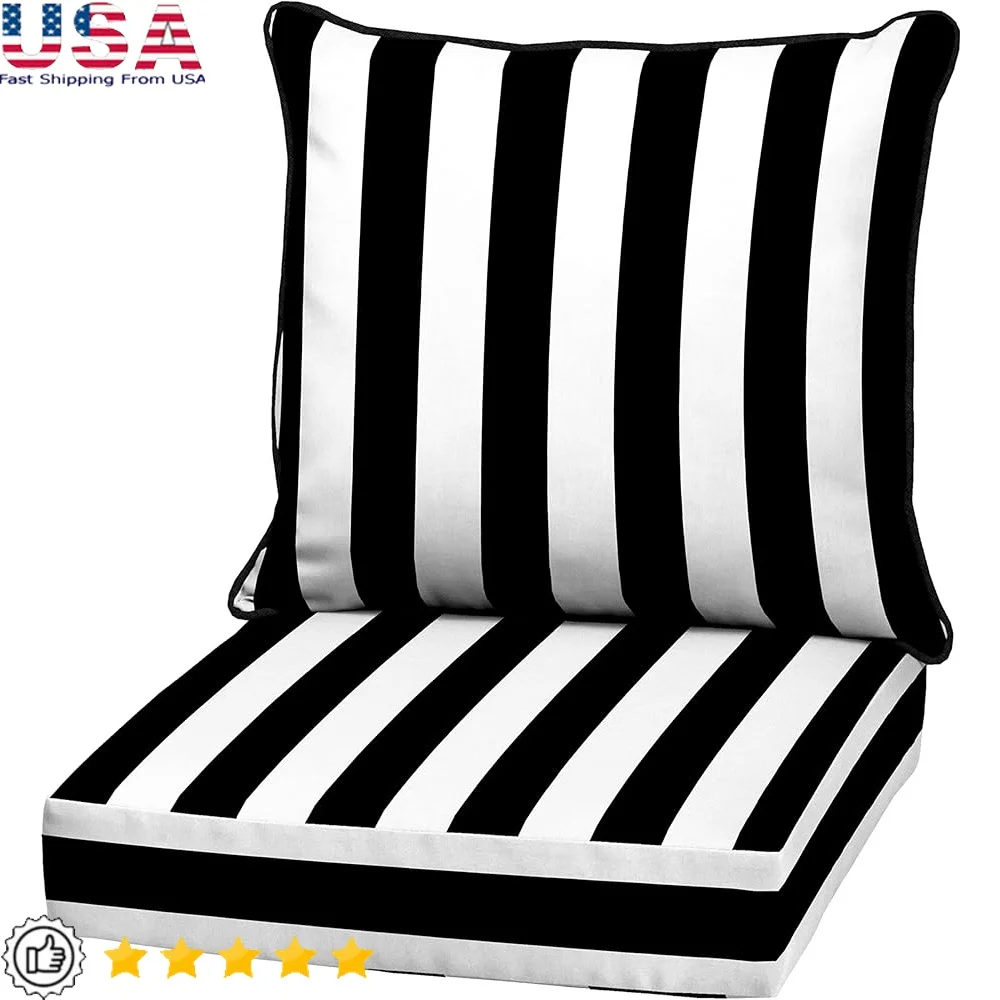 

Outdoor Deep Seat Cushion Set 24x24 Waterproof Fade Resistant Stripe Pillow Eco Friendly 2 Piece Furniture Cushion Fits Standard
