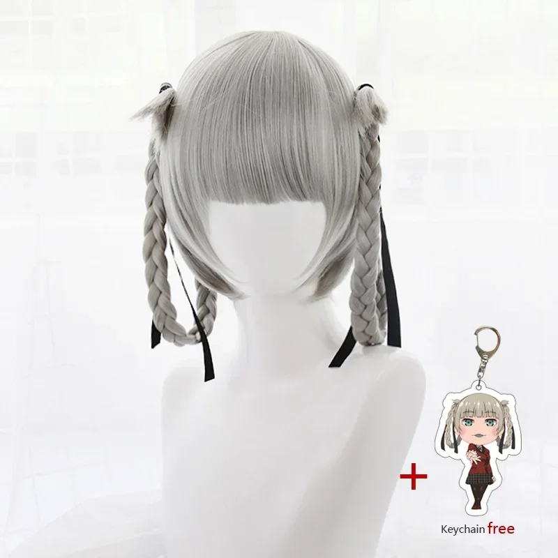 Japanese Anime Kakegurui  Kirari Momobami 35cm Short Wigs Gray Braids Styled Clip on Cosplay Wig  wig cap