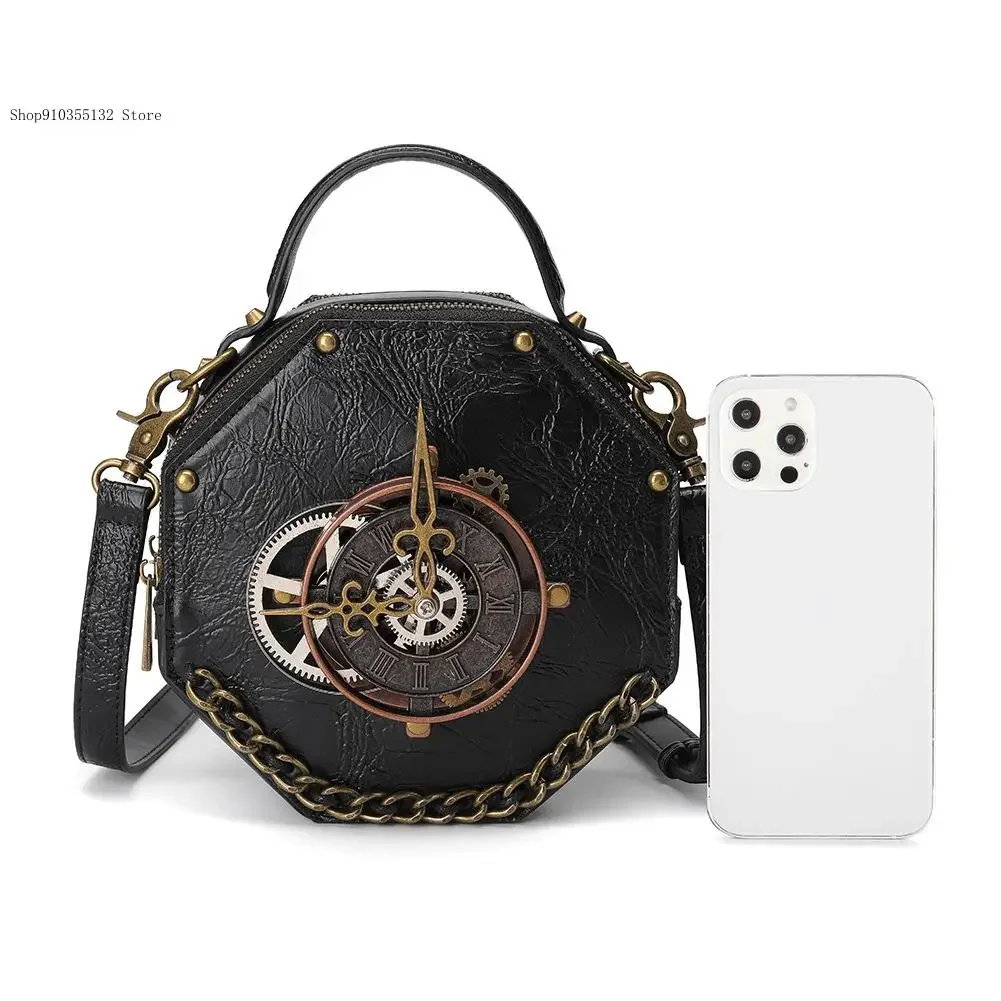 Retro Clock Shape Crossbody Bag with Large Capacity Multiple Zippered Compartments Women, Ideal for Casual Commuting and Travel