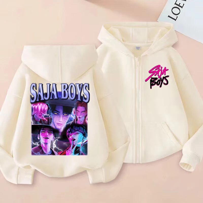 Saja Boys Kpop شيطان الصيادين هوديي فتاة صبي زمم بلوزات الاطفال سترة أنيقة تحمل شعار لعبة البيسبول سستة هودي ملابس الأطفال بلايز عادية