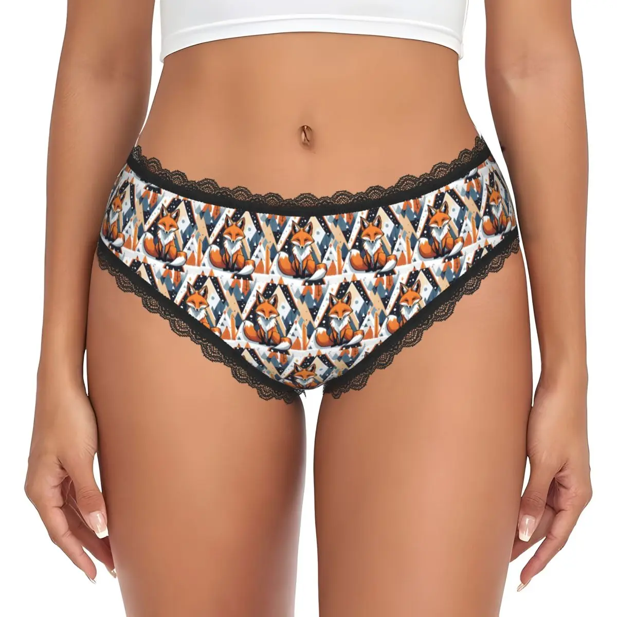 Custom Smiling Geometric Fox Panties Briefs Women's Comfort Briefs Underwear Breathable Female Underpants