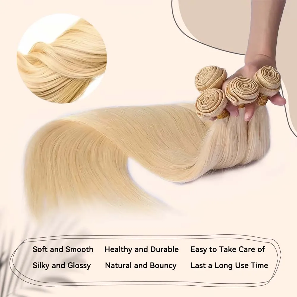 613 Bundles Straight Human Hair Straight Blonde Bundles Human Hair Unprocessed 15A Grade Brazilian Hair Virgin Raw Hair Bone Straight Hair Quick Weave 3 4 Bundles Hair Weave Extensions Double Weft  20 22 24 Inch for Black Women