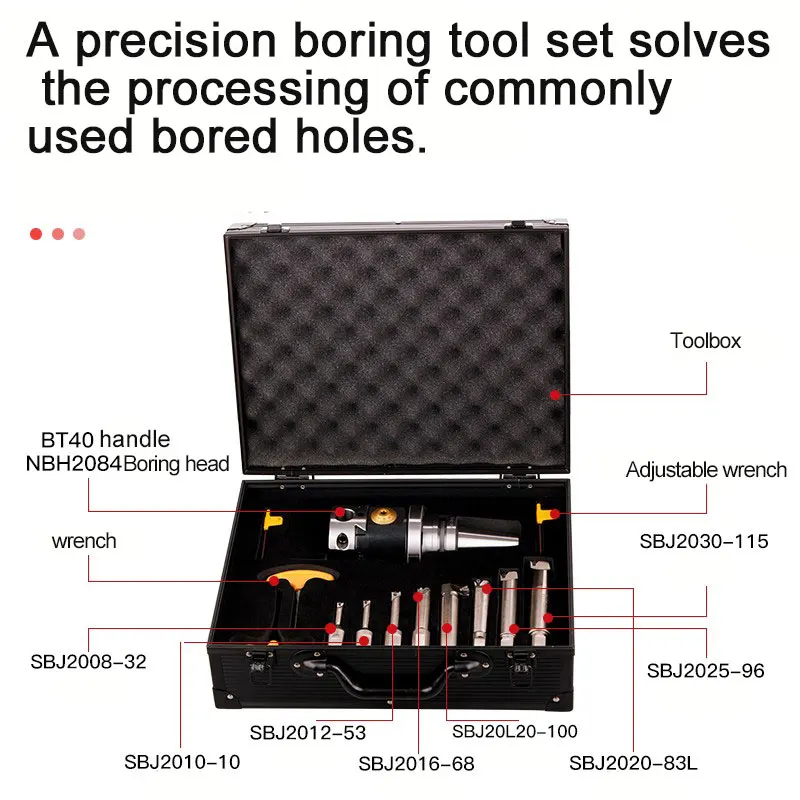 1 Set BT30 BT40 BT50 NT30 NT40 NT50 SK30 SK40 SK50 MT3 MT4 MT5 R8 NBH2084 Boring Head Set 8PCS Boring Rod For Fine Boring Lathe