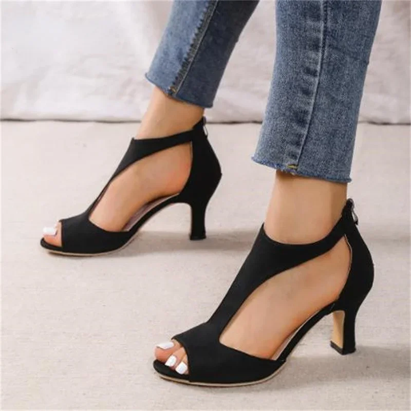 2024 summer New woman high heels Zipper Fishmouth Shoes Women\'s Summer Stiletto Roman Sandals Womens Shoes Chaussure Femme