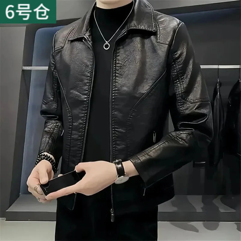 

2026 men's autumn locomotive, fashion trend lapel PU leather jacket
