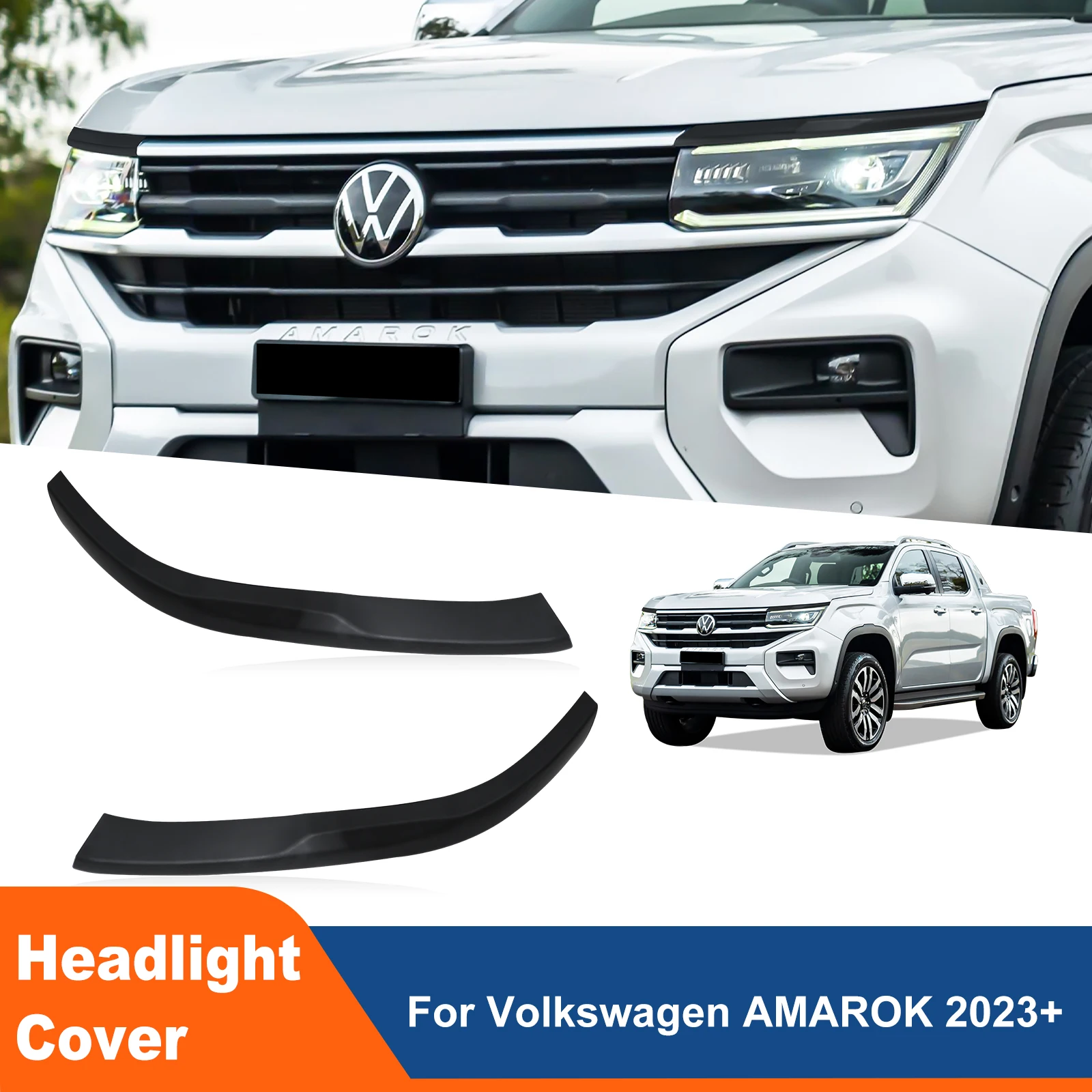 

2Pcs ABS Auto Headlight Cover Trim Parts For Volkswagen VW Amarok 2023-2025 Matte Black Front Lamp Hoods Car Styling Accessories