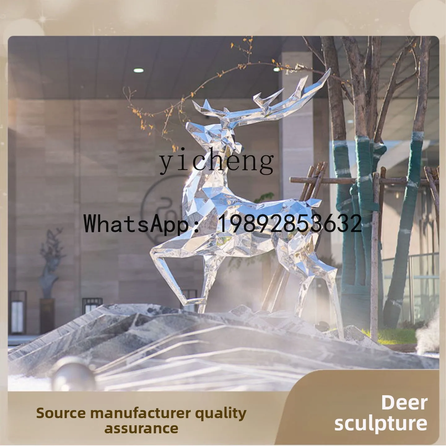 J3  stainless steel sculpture deer mirror animal shape decoration outdoor urban garden