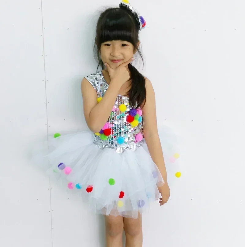 

8 Colors Children Jazz Dance Costumes Kids Balett Dress Modern Girls Sequin Tutu Ballroom Competition Dresses