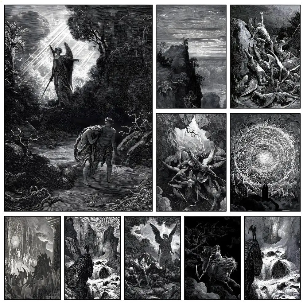 Gustave Dore Paradise Lost Satan Poster Waterproof HD Modern Peel And Stick Wall Decor Living Room Dorm Garage