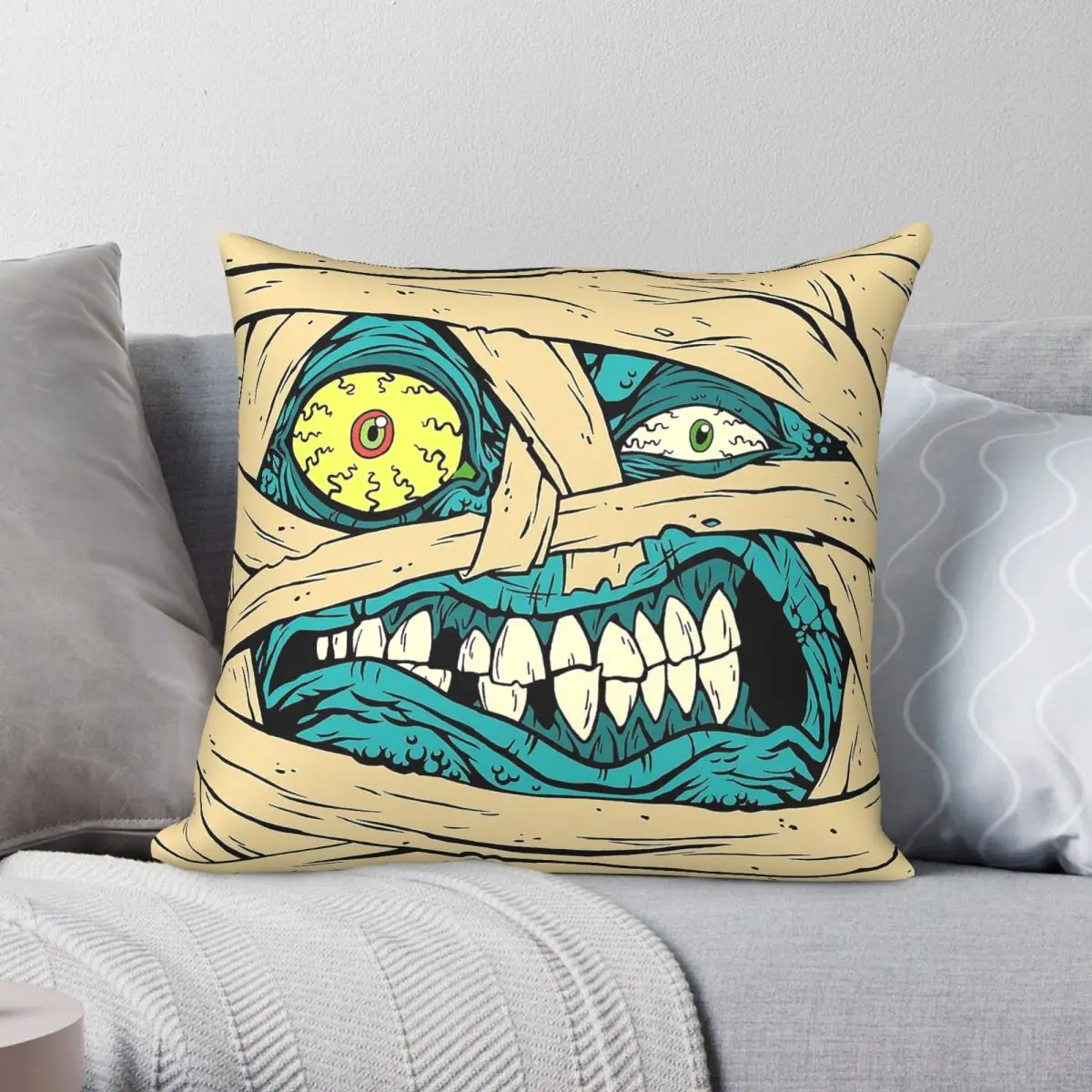 Malice Mummy Square Pillowcase Polyester Linen Velvet Printed Zip Decorative Home Cushion Cover