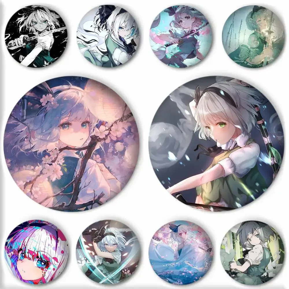 Anime T-Touhou P-Project Konpaku Youmu Badges Round Cosplay Pin Bag Decor Fans Collect Friends Gifts Brooch Souvenir