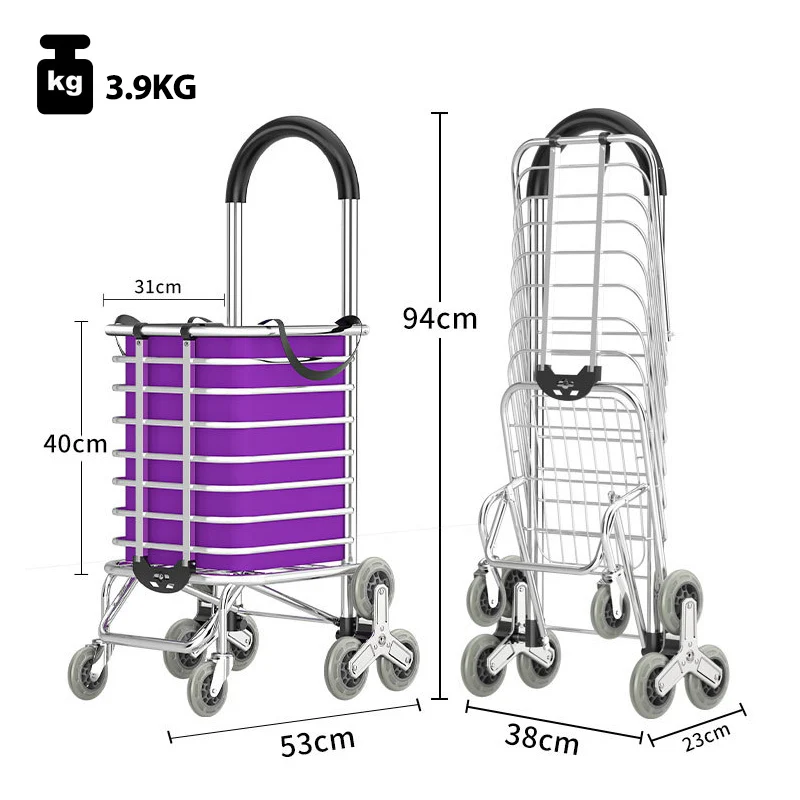 Grocery Shopping Cart with 360° Rolling Swivel Wheels Stair Climber Utility Cart Easily Collapsible Cart with Tri-Wheels