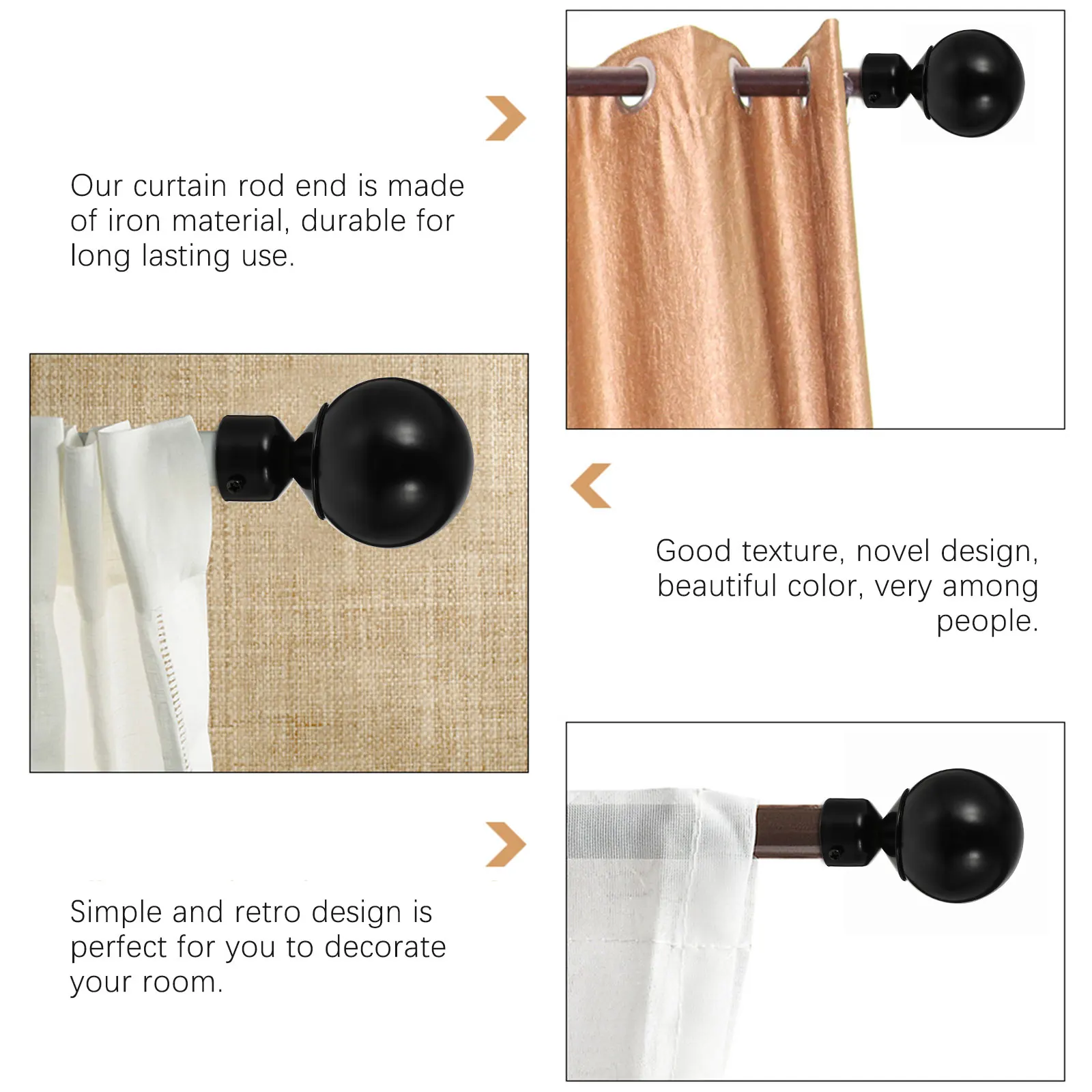 

2 Pcs Curtain Rod Decorative Head Cap Finials Caps Decorate Ends Abs Rail Plastic