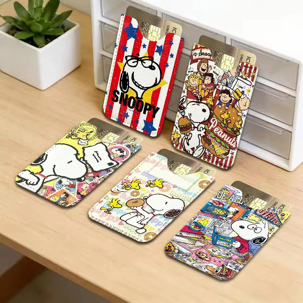 Classic Cute Dog S-Snoopy Ultra-Thin Mini Leather Card Holder Wallets for Men Women Lightweight Soft Genuine Leather Credit Card